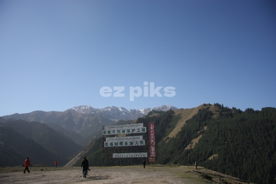 A billboard in Chinese and Uighur language